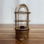 Vintage Oceanic Red Brass Ceiling Light Mounted Under Wood Surface