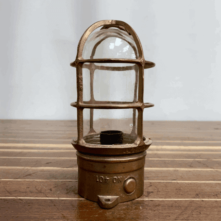 Vintage Oceanic Red Brass Ceiling Light (2) Vintage Oceanic Red Brass Ceiling Light Mounted Under Wood Surface