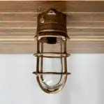 Vintage Oceanic Red Brass Ceiling Light Front Cage and Base Markings