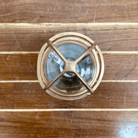 Vintage Oceanic Red Brass Ceiling Light (6) Vintage Oceanic Red Brass Ceiling Light Top Cage View