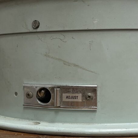 Vintage Seafoam Green Aneroid Barometer - 2003 - As-Is 02 Vintage seafoam green aneroid barometer adjustment panel showing screw access