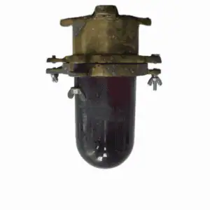 Red nautical ceiling light with patina and weathered glass globe