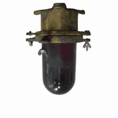 Red nautical ceiling light with patina and weathered glass globe