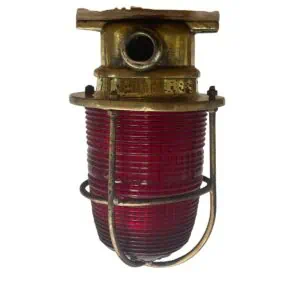 Red lens ship light brass ceiling mount fixture front view