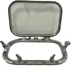 Open aluminum rectangular porthole with glass