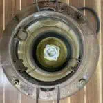 Interior view of vintage ship lantern and bulb socket