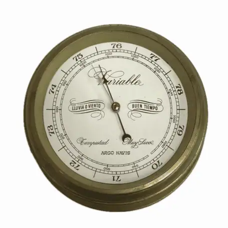 Front view of barometer dial from salvaged nautical instrument