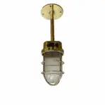 vintage brass ribbed globe pendant light hanging from ceiling mount