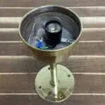 open view of vintage brass ribbed globe pendant light wiring and socket