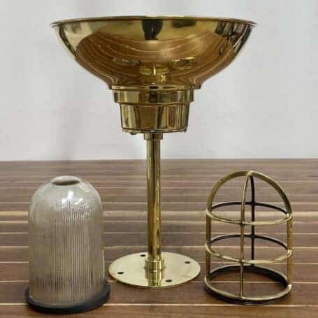 Vintage Brass Ribbed Globe Pendant Light 07 vintage brass ribbed globe pendant light parts laid out with brass cap