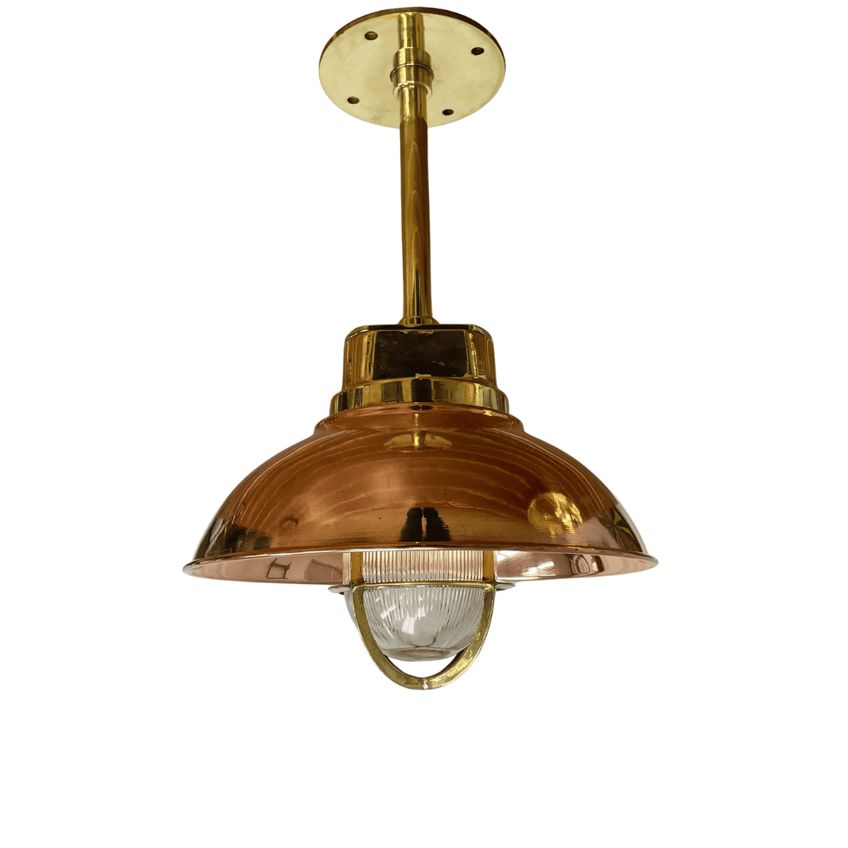 Vintage Brass Ribbed Globe Pendant Light 08 pendant with copper cap