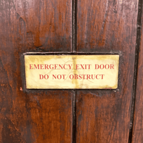 Vintage Ship Door with Porthole (7) Close-up of emergency exit door Do not obstruct ship sign