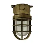 Vintage Wiska Brass Ceiling Light front view with cage and pitted glass