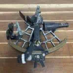 Overhead view of aluminum and brass Osaka Tamaya nautical sextant