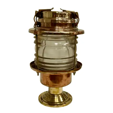 Brass & Copper Nautical Fresnel Post Light - full fixture view