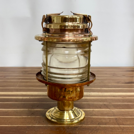 Brass & Copper Nautical Fresnel Post Light with Flat-Side Housing (7) Brass & Copper Nautical Fresnel Post Light - rounded housing side view