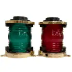 PERKO Brass Navigation Light Set red and green Fresnel lights front view