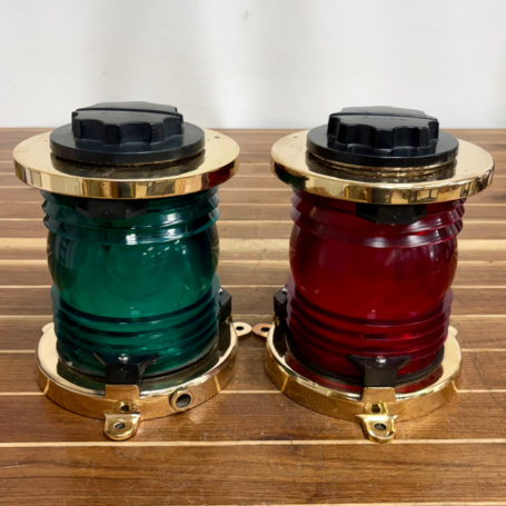 PERKO Red and Green Fresnel Navigation Light Set (4) PERKO Brass Navigation Light Set side profile with plastic Fresnel globes