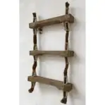 Side angle view: Side angle of rope ladder for nautical décor showing red-painted step ends and rope detail