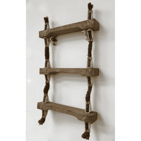 Rope Ladder for Nautical Décor (3) Side angle view: Side angle of rope ladder for nautical décor showing red-painted step ends and rope detail