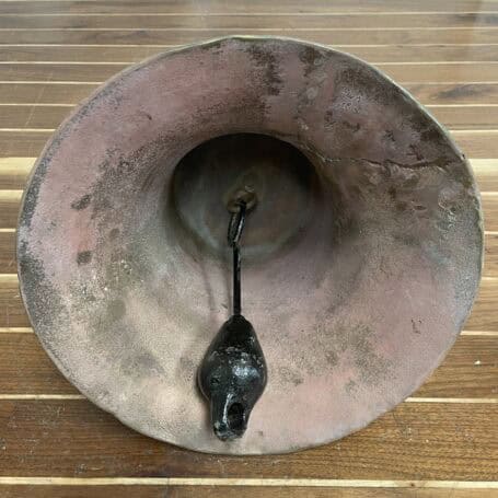Salvaged Brass Ship Bell from MIDNIGHT SUN - 12” Diameter, 22 lbs. 03 Salvaged brass ship bell underside detail showing wear and surface texture