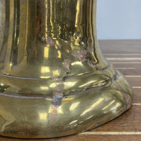 Salvaged Brass Ship Bell from MIDNIGHT SUN - 12” Diameter, 22 lbs. 07 Ship bell close-up showing patina and edge wear