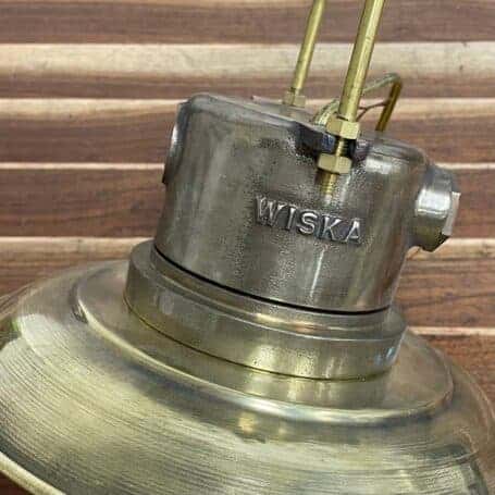 Vintage Brass Ceiling Light - Hanging WISKA Nautical Fixture 01 ship passageway light WISKA brass ceiling fixture top detail
