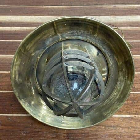 Vintage Brass Ceiling Light - Hanging WISKA Nautical Fixture 04 ship passageway light brass ceiling fixture underside view with cage