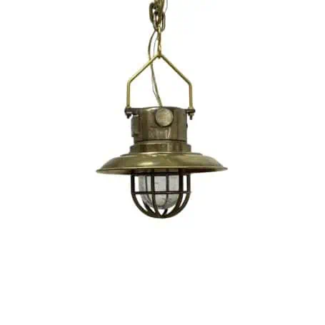 vintage brass pendant light WISKA fixture hanging view