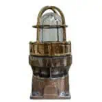 Brass and aluminum marine post light with clear dome glass and protective cage