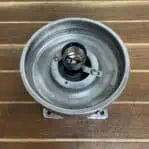 Top view of brass and aluminum marine post light showing socket and interior