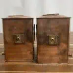 Copper lantern set – back panels with mounting plates and patina detail