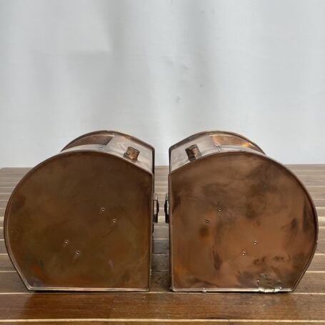 Copper Lantern Set - Nautical Port and Starboard Oil Lamps 07 Lantern detail – underside view showing wear and copper base shape