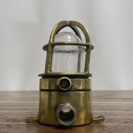 Miniature Vintage Brass Ceiling Light with Plastic Globe 02 miniature brass ceiling light side view showing mounting base and globe