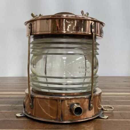 Salvaged Copper Anchor Light - 360° Glass Lens 01 Copper anchor light side view with visible wiring port
