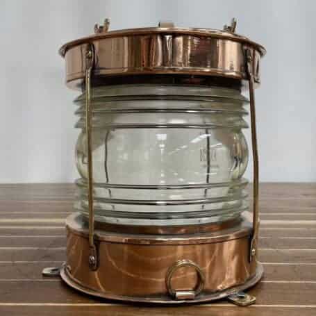 Salvaged Copper Anchor Light - 360° Glass Lens 02 Copper anchor light showing fresnel lens and brass mounting hardware
