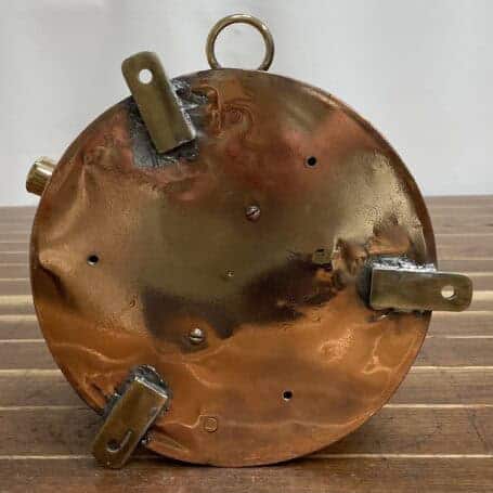 Salvaged Copper Anchor Light - 360° Glass Lens 05 Bottom view of copper anchor light with three brass mounting legs