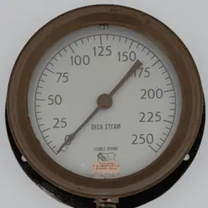 1940-1960s Double Spring Deck Steam Gauge | Testing Sticker 1960 Detroit Michigan