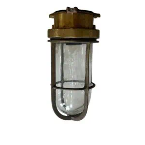 vintage brass cage light with glass globe and heavy patina