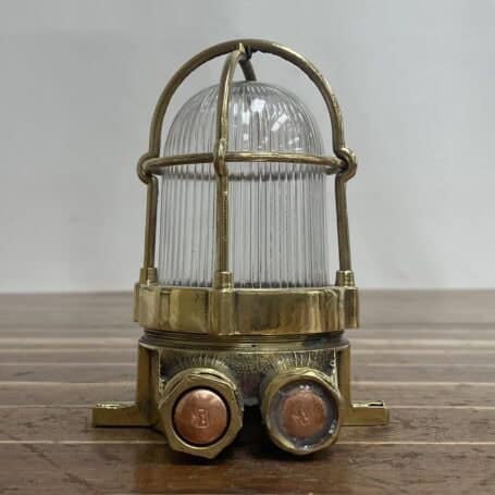 Mini Brass Caged Ceiling Light - Secure Fit, Partial Thread Cage 09 Mini Brass Caged Ceiling Light - Secure Fit, Partial Thread Cage showing the two conduits