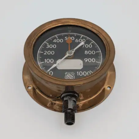 Pre-1940 Brass Pressure Gauge 0-1000 Wall Display 01