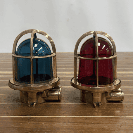 Vintage Brass Nautical Navigation Lights (4) vintage brass nautical navigation lights side view red and green