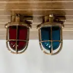 vintage brass nautical navigation lights mounted ceiling view