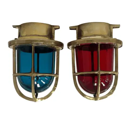vintage brass nautical navigation lights white background pair
