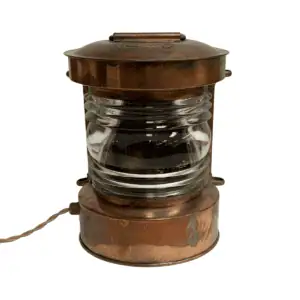 Vintage Copper Nautical Lantern main view with clear Fresnel lens