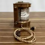 Vintage Copper Nautical Lantern side view with cord plug and toggle switch