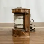 Vintage Copper Nautical Lantern with Fresnel Lens side profile showing copper body