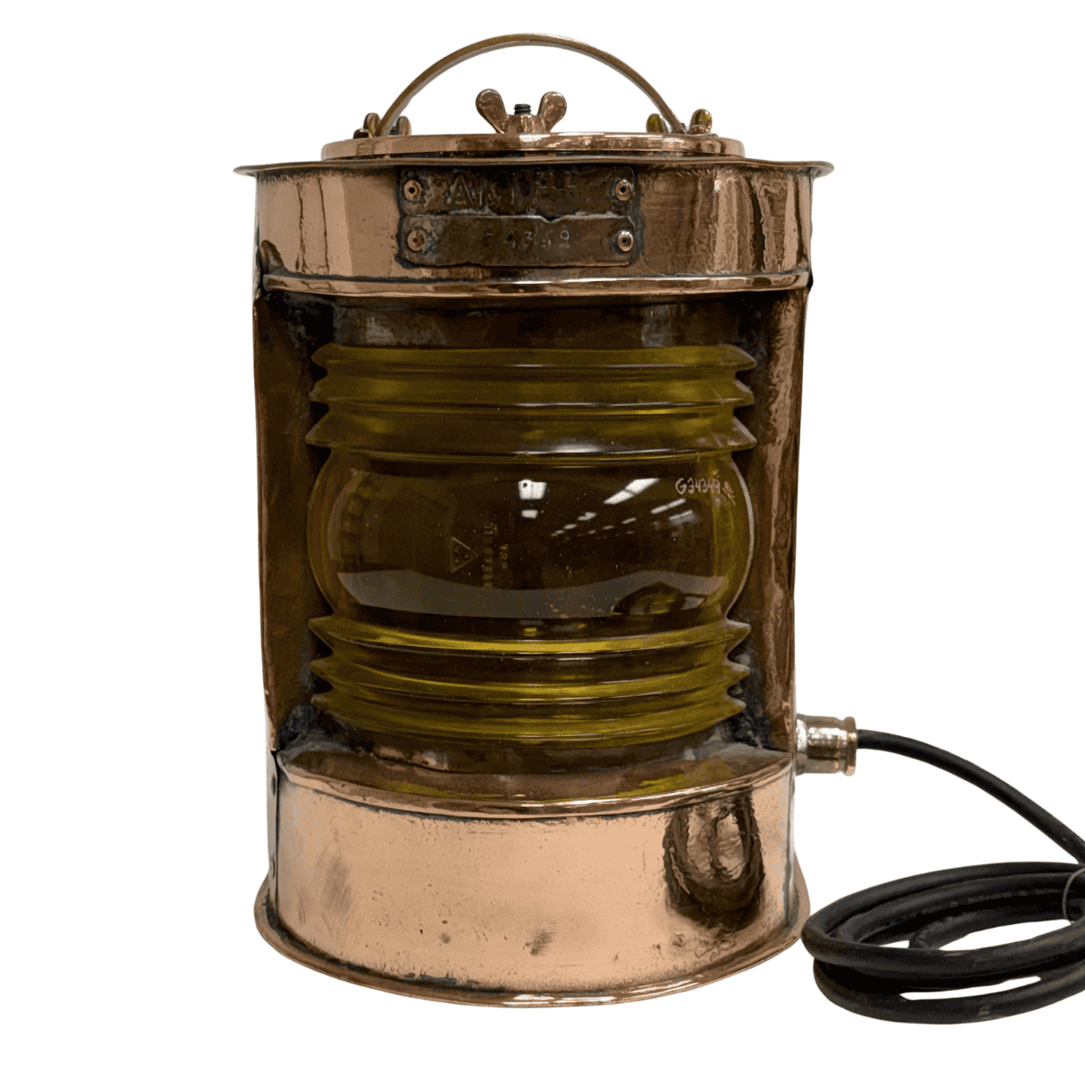 Vintage Copper Nautical Light with Amber Marine Lens Vintage Copper Nautical Light main view with amber Fresnel lens