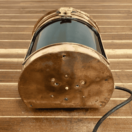 Vintage Copper Ship Navigation Light with Green Marine Lens (7) Bottom base of vintage copper and brass marine lantern