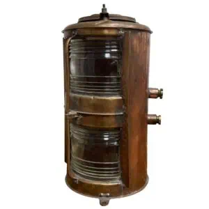 vintage double masthead light copper brass front view double fresnel lenses